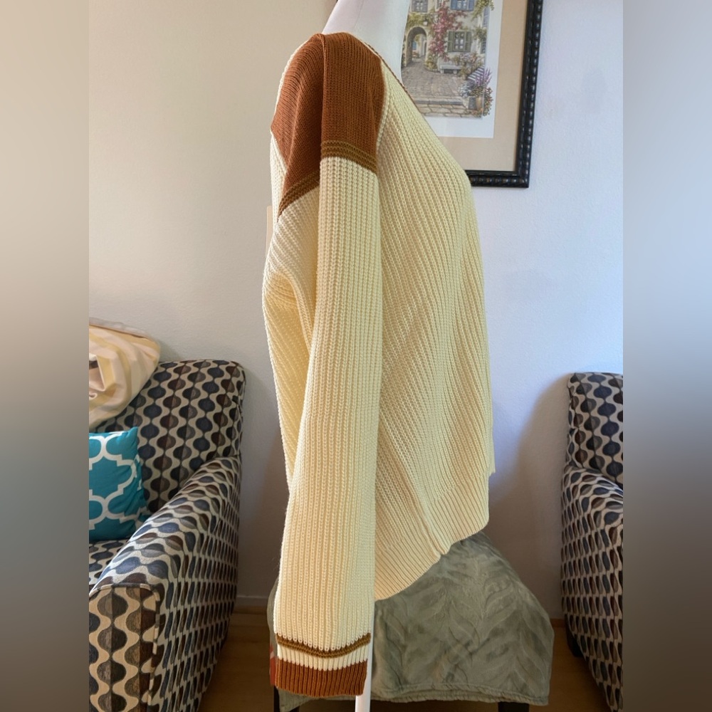 Wishlist Cream and Brown V-Neck Pullover Long Sleeve Sweater, Women’s Size L - Picture 4 of 5